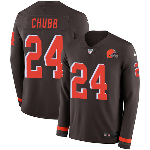 Nike Browns #24 Nick Chubb Brown Team Color Men's Stitched NFL Limited Therma Long Sleeve Jersey Nike Browns #24 Nick Chubb Brown Team Color Men's Stitched NFL Limited Therma Long Sleeve Jersey