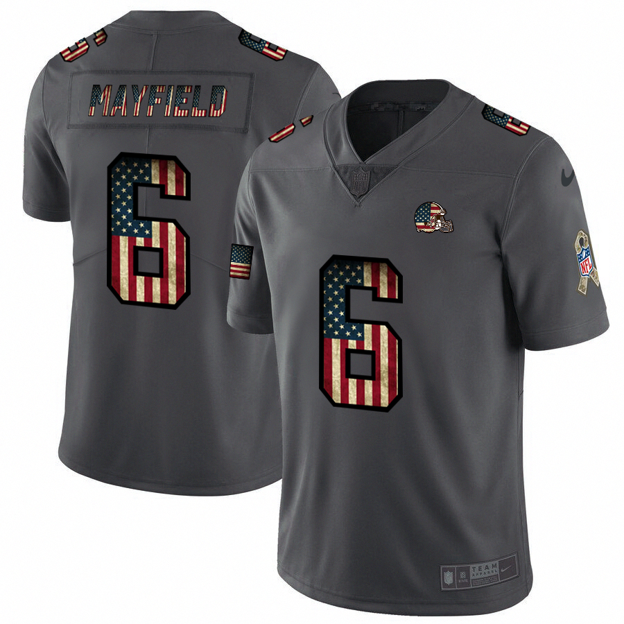 Nike Browns #6 Baker Mayfield 2018 Salute To Service Retro USA Flag Limited NFL Jersey Nike Browns #6 Baker Mayfield 2018 Salute To Service Retro USA Flag Limited NFL Jersey