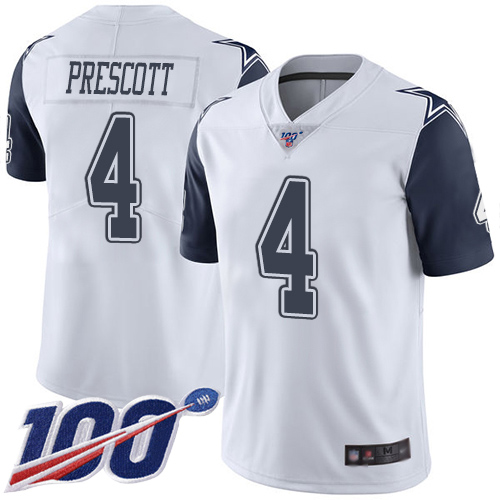 Nike Cowboys #4 Dak Prescott White Men's Stitched NFL Limited Rush 100th Season Jersey Nike Cowboys #4 Dak Prescott White Men's Stitched NFL Limited Rush 100th Season Jersey