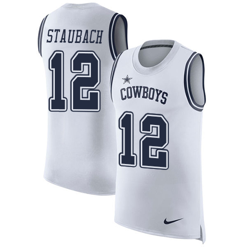Nike Cowboys #12 Roger Staubach White Men's Stitched NFL Limited Rush Tank Top Jersey Nike Cowboys #12 Roger Staubach White Men's Stitched NFL Limited Rush Tank Top Jersey