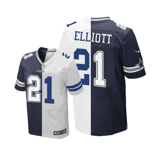 Nike Cowboys #21 Ezekiel Elliott Navy Blue/White Men's Stitched NFL Elite Split Jersey Nike Cowboys #21 Ezekiel Elliott Navy Blue/White Men's Stitched NFL Elite Split Jersey