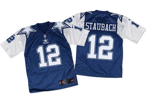 Nike Cowboys #12 Roger Staubach Navy Blue/White Throwback Men's Stitched NFL Elite Jersey Nike Cowboys #12 Roger Staubach Navy Blue/White Throwback Men's Stitched NFL Elite Jersey