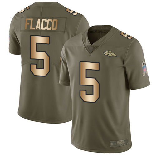 Nike Broncos #5 Joe Flacco Olive/Gold Men's Stitched NFL Limited 2017 Salute To Service Jersey Nike Broncos #5 Joe Flacco Olive/Gold Men's Stitched NFL Limited 2017 Salute To Service Jersey