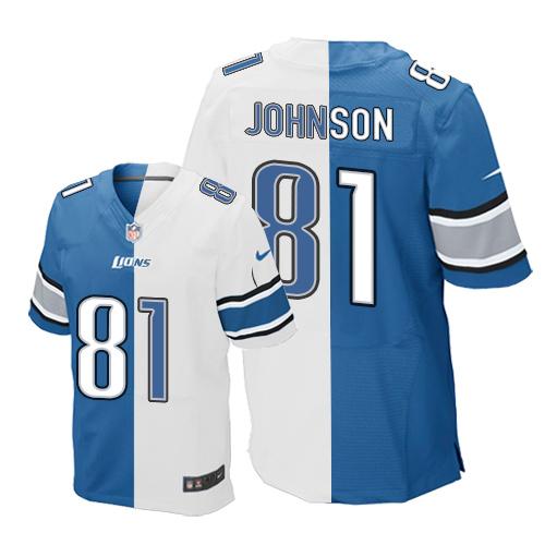 Nike Lions #81 Calvin Johnson Blue/White Men's Stitched NFL Elite Split Jersey Nike Lions #81 Calvin Johnson Blue/White Men's Stitched NFL Elite Split Jersey