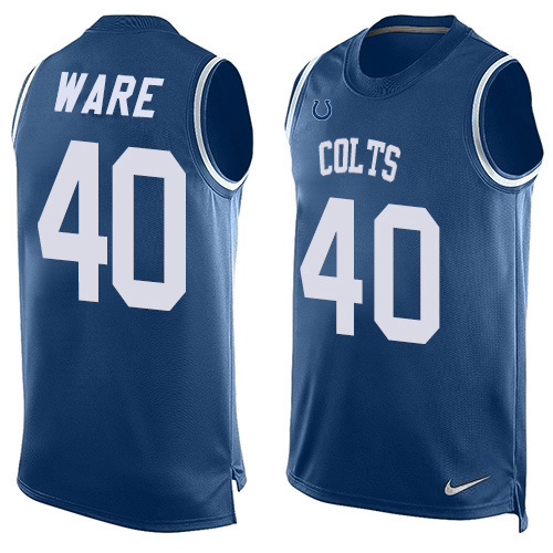 Nike Colts #40 Spencer Ware Royal Blue Team Color Men's Stitched NFL Limited Tank Top Jersey Nike Colts #40 Spencer Ware Royal Blue Team Color Men's Stitched NFL Limited Tank Top Jersey
