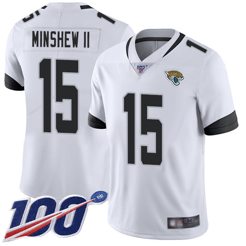 Nike Jaguars #15 Gardner Minshew II White Men's Stitched NFL 100th Season Vapor Limited Jersey Nike Jaguars #15 Gardner Minshew II White Men's Stitched NFL 100th Season Vapor Limited Jersey