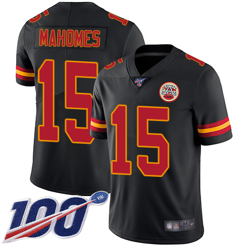 Nike Chiefs #15 Patrick Mahomes Black Men's Stitched NFL Limited Rush 100th Season Jersey Nike Chiefs #15 Patrick Mahomes Black Men's Stitched NFL Limited Rush 100th Season Jersey