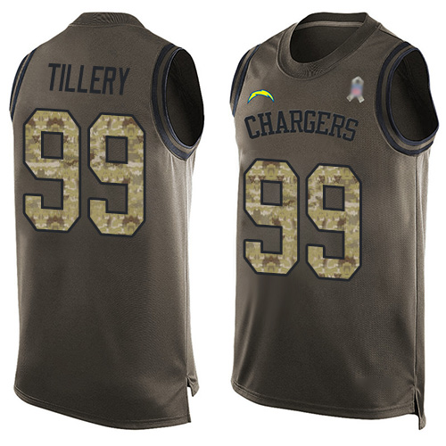 Nike Chargers #99 Jerry Tillery Green Men's Stitched NFL Limited Salute To Service Tank Top Jersey Nike Chargers #99 Jerry Tillery Green Men's Stitched NFL Limited Salute To Service Tank Top Jersey