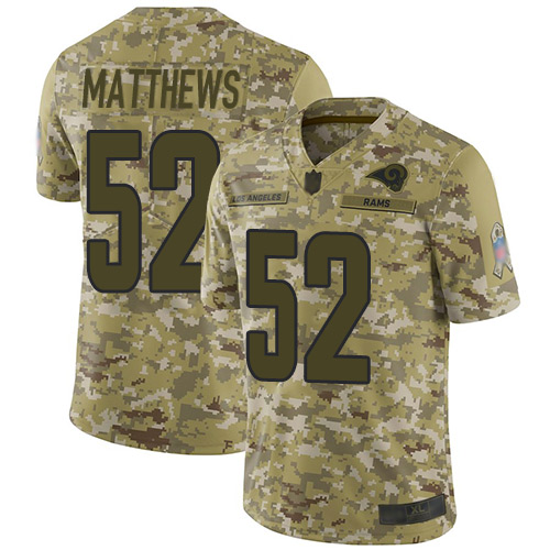 Nike Rams #52 Clay Matthews Camo Men's Stitched NFL Limited 2018 Salute To Service Jersey Nike Rams #52 Clay Matthews Camo Men's Stitched NFL Limited 2018 Salute To Service Jersey