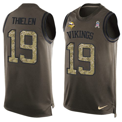 Nike Vikings #19 Adam Thielen Green Men's Stitched NFL Limited Salute To Service Tank Top Jersey Nike Vikings #19 Adam Thielen Green Men's Stitched NFL Limited Salute To Service Tank Top Jersey