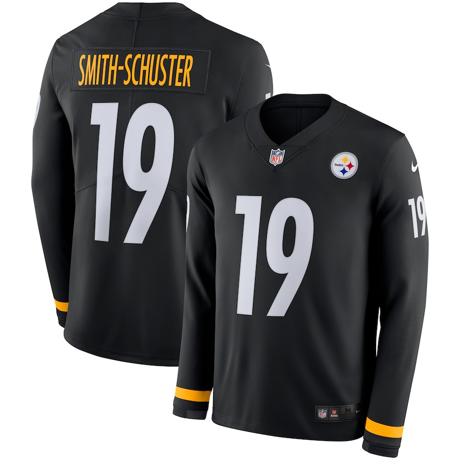 Men's Steelers #19 JuJu Smith-Schuster Black Team Color Men's Stitched NFL Limited Therma Long Sleeve Jersey Men's Steelers #19 JuJu Smith-Schuster Black Team Color Men's Stitched NFL Limited Therma Long Sleeve Jersey