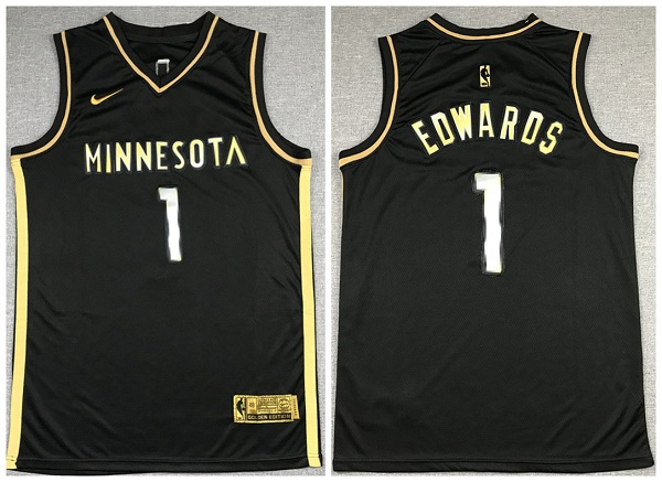 Men's Minnesota Timberwolves #1 Anthony Edwards Black Gold 2021 Swingman Stitched Jersey Men's Minnesota Timberwolves #1 Anthony Edwards Black Gold 2021 Swingman Stitched Jersey