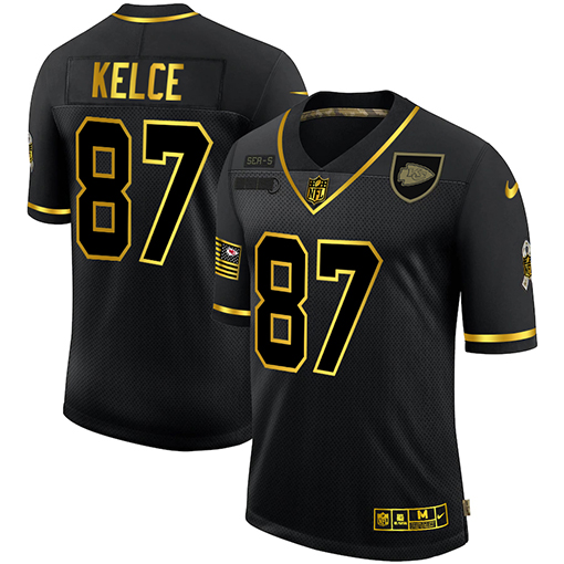 Men's Kansas City Chiefs #87 Travis Kelce 2020 Black/Gold Salute To Service Limited Stitched NFL Jersey Men's Kansas City Chiefs #87 Travis Kelce 2020 Black/Gold Salute To Service Limited Stitched NFL Jersey