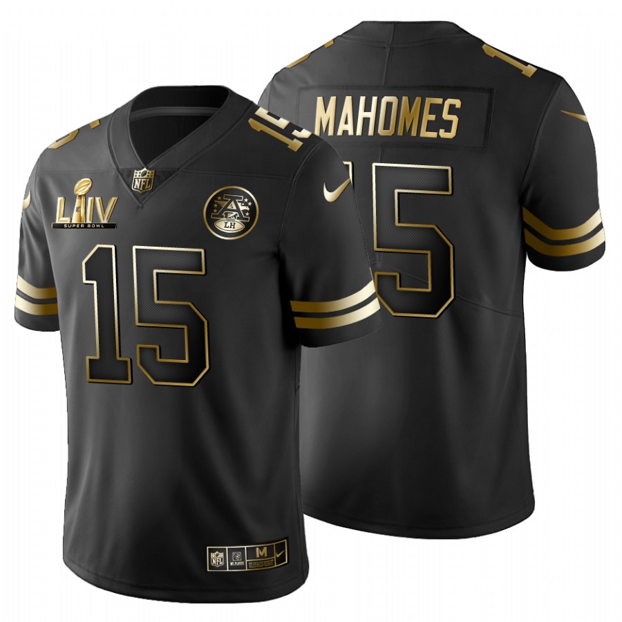 Men's Kansas City Chiefs #15 Patrick Mahomes Black NFL Super Bowl LIV Golden Edition Limited Stitched Jersey Men's Kansas City Chiefs #15 Patrick Mahomes Black NFL Super Bowl LIV Golden Edition Limited Stitched Jersey