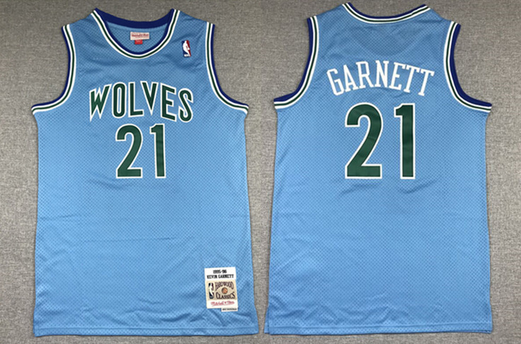 Men's Minnesota Timberwolves #21 Kevin Garnett Blue 1995-96 Throwback Stitched NBA Jersey Men's Minnesota Timberwolves #21 Kevin Garnett Blue 1995-96 Throwback Stitched NBA Jersey