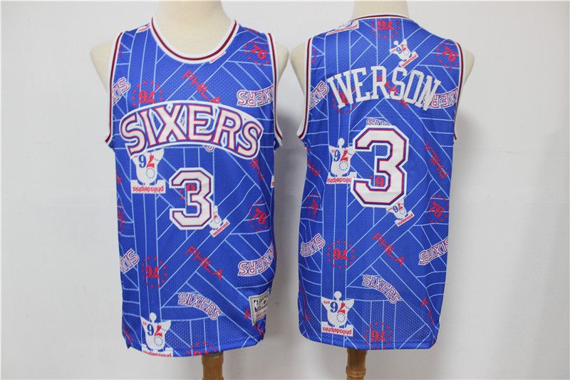 Men's Philadelphia 76ers #3 Allen Iverson Blue NBA Tear Up Pack Hardwood Classics Swingman Stitched Jersey Men's Philadelphia 76ers #3 Allen Iverson Blue NBA Tear Up Pack Hardwood Classics Swingman Stitched Jersey