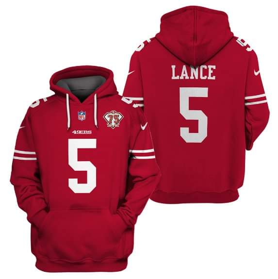 Men's San Francisco 49ers #5 Trey Lance 2021 75th Anniversary Alternate Pullover Hoodie Men's San Francisco 49ers #5 Trey Lance 2021 75th Anniversary Alternate Pullover Hoodie