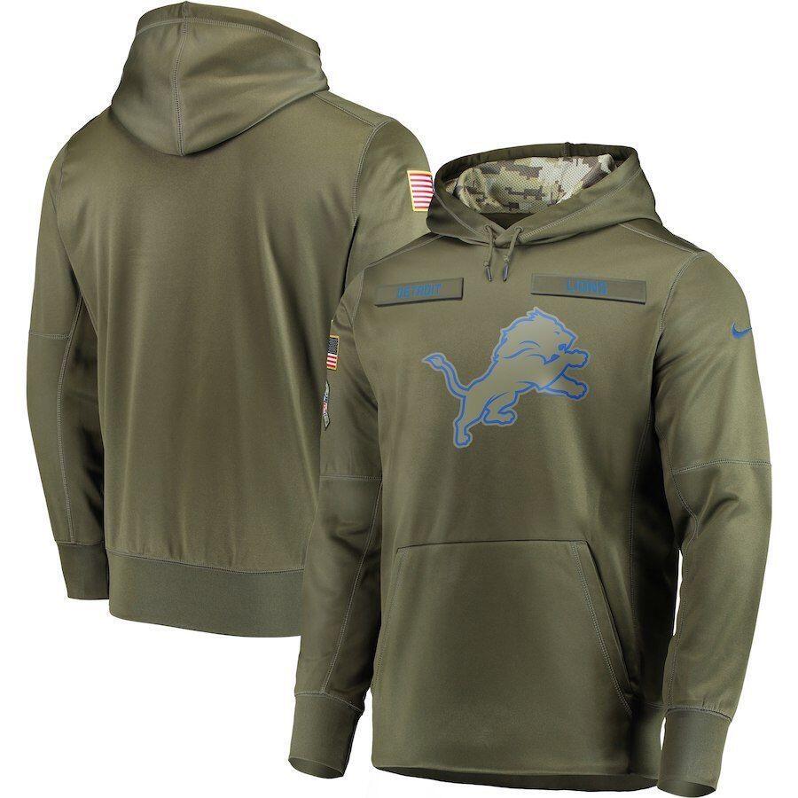 Men's Detroit Lions Olive Salute to Service Sideline Therma Performance Pullover Hoodie Men's Detroit Lions Olive Salute to Service Sideline Therma Performance Pullover Hoodie