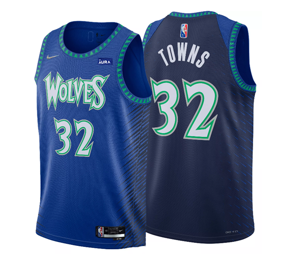 Men's Minnesota Timberwolves #32 Karl-Anthony Town 2021/22 Blue City Edition 75th Anniversary Swingman Stitched Jersey Men's Minnesota Timberwolves #32 Karl-Anthony Town 2021/22 Blue City Edition 75th Anniversary Swingman Stitched Jersey