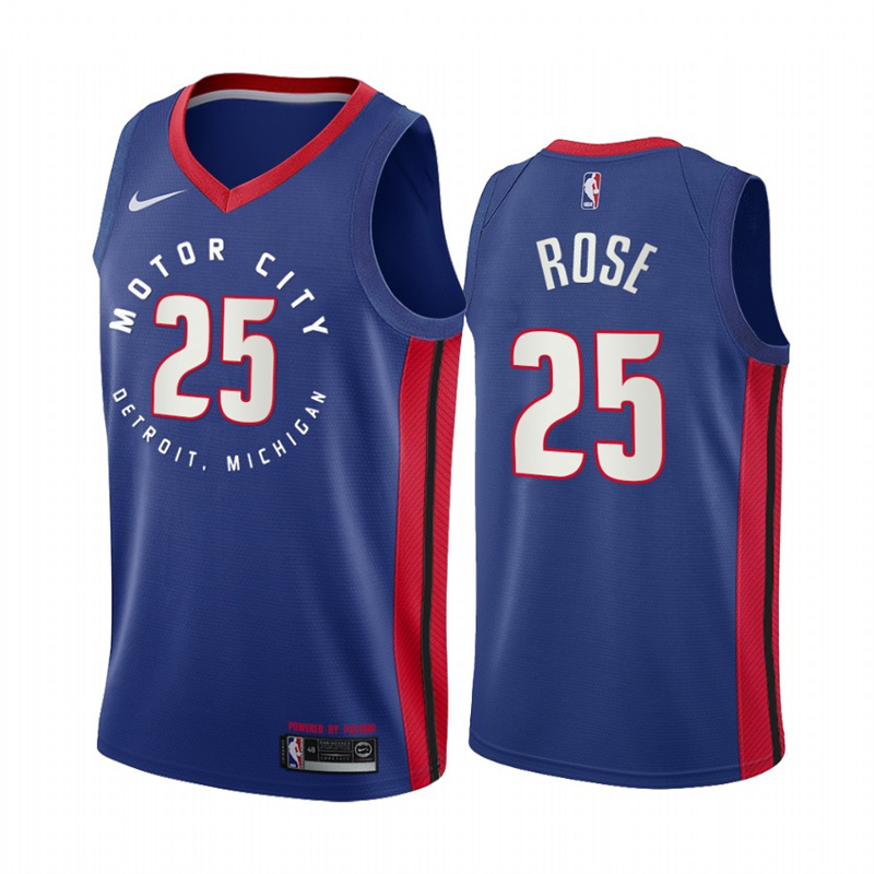 Men's Detroit Pistons #25 Derrick Rose 2020 Blue City Edition Stitched Jersey Men's Detroit Pistons #25 Derrick Rose 2020 Blue City Edition Stitched Jersey