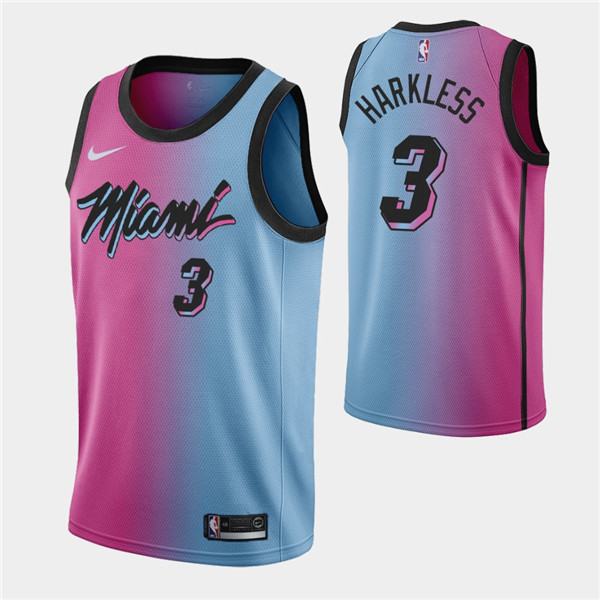 Men's Miami Heat #3 Maurice Harkless 2021 Blue/Pink City Edition Vice Stitched NBA Jersey Men's Miami Heat #3 Maurice Harkless 2021 Blue/Pink City Edition Vice Stitched NBA Jersey
