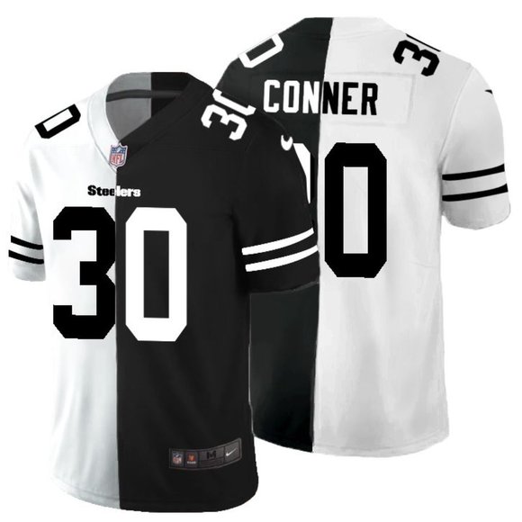 Men's Pittsburgh Steelers #30 James Conner Black &White NFL Split Limited Stitched Jersey Men's Pittsburgh Steelers #30 James Conner Black &White NFL Split Limited Stitched Jersey