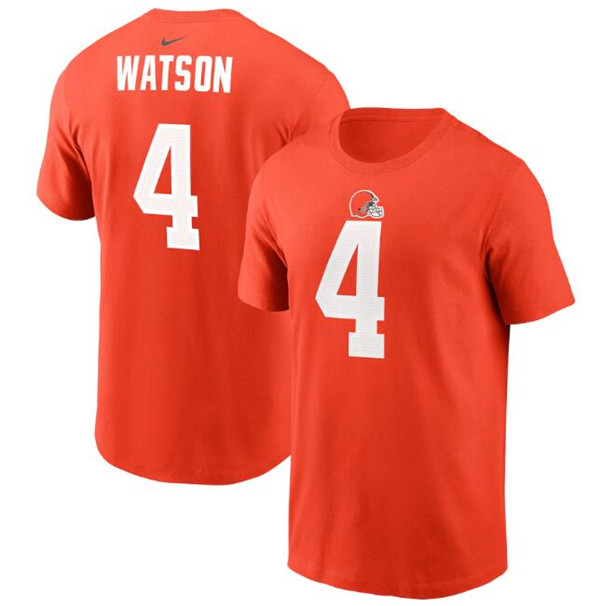 Men's Cleveland Browns #4 Deshaun Watson 2022 Orange Name & Number T-Shirt Men's Cleveland Browns #4 Deshaun Watson 2022 Orange Name & Number T-Shirt