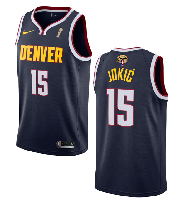 Men's Denver Nuggets #15 Nikola Jokic Navy 2023 Finals Champions Icon Edition Stitched Basketball Jersey Men's Denver Nuggets #15 Nikola Jokic Navy 2023 Finals Champions Icon Edition Stitched Basketball Jersey