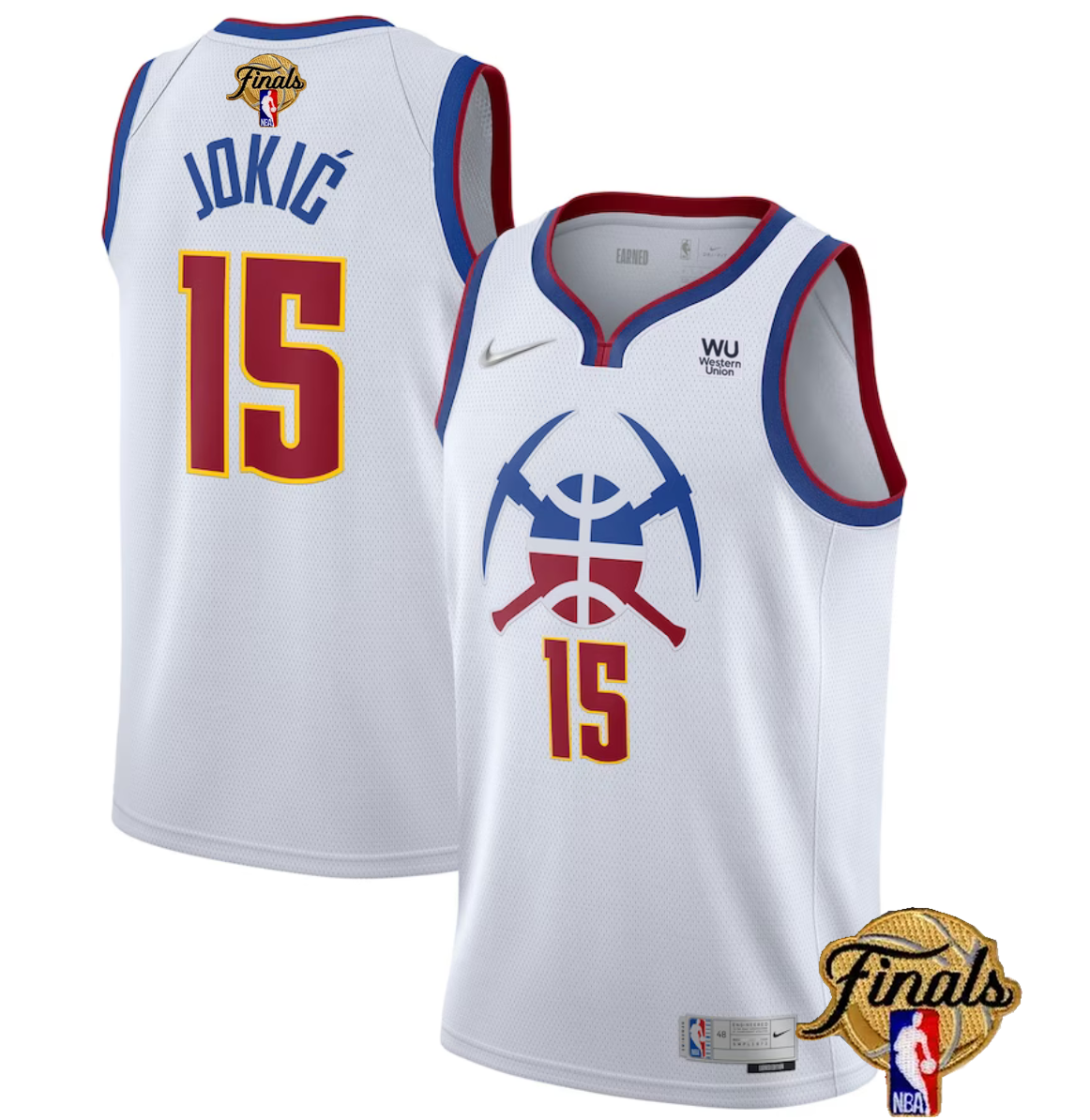Men's Denver Nuggets #15 Nikola Jokic White 2023 Finals Earned Edition Stitched Basketball Jersey Men's Denver Nuggets #15 Nikola Jokic White 2023 Finals Earned Edition Stitched Basketball Jersey