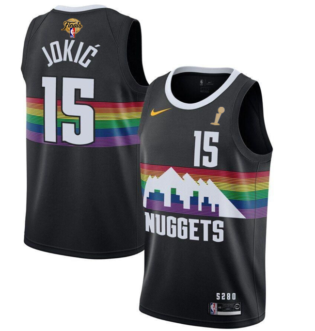 Men's Denver Nuggets #15 Nikola Jokic Black 2023 Finals Champions City Edition Stitched Basketball Jersey Men's Denver Nuggets #15 Nikola Jokic Black 2023 Finals Champions City Edition Stitched Basketball Jersey