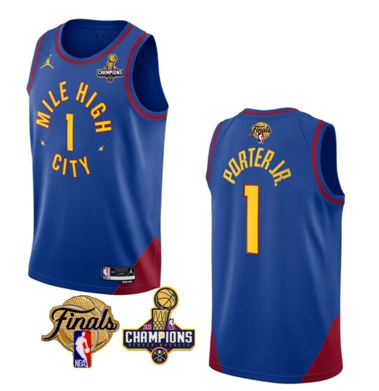 Men's Denver Nuggets #1 Michael Porter Jr. Blue 2023 Nuggets Champions Patch And Finals Patch Statemenr Edition Stitched Basketball Jersey Men's Denver Nuggets #1 Michael Porter Jr. Blue 2023 Nuggets Champions Patch And Finals Patch Statemenr Edition Stitched Basketball Jersey
