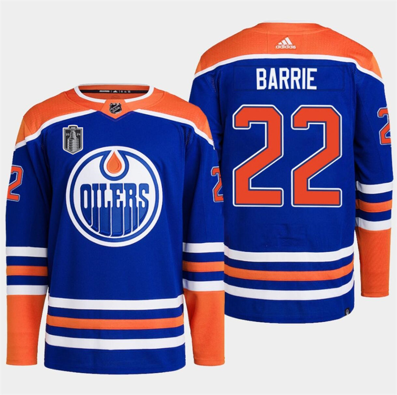 Men's Edmonton Oilers #22 Tyson Barrie Royal 2024 Stanley Cup Final Patch Stitched Jersey Men's Edmonton Oilers #22 Tyson Barrie Royal 2024 Stanley Cup Final Patch Stitched Jersey