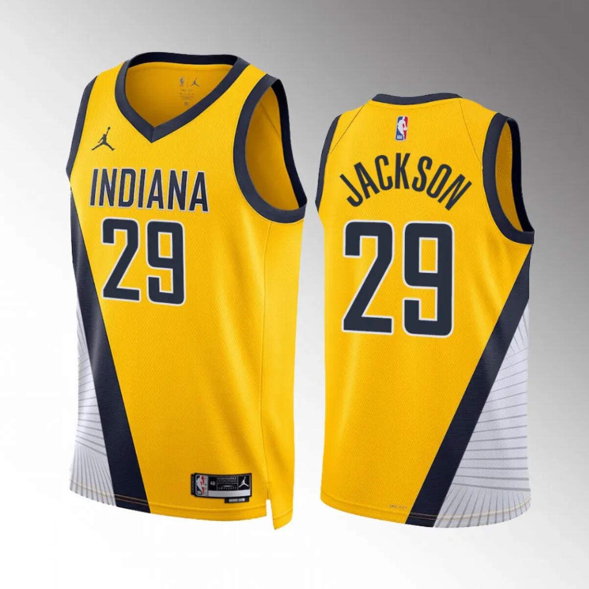 Men's Indiana Pacers #29 Quenton Jackson Yelllow Statement Edition Stitched Basketball Jersey Men's Indiana Pacers #29 Quenton Jackson Yelllow Statement Edition Stitched Basketball Jersey