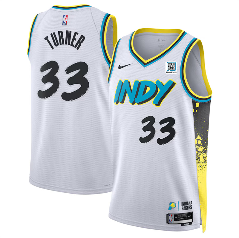 Men's Indiana Pacers #33 Myles Turner White 2024/25 City Edition Stitched Basketball Jersey Men's Indiana Pacers #33 Myles Turner White 2024/25 City Edition Stitched Basketball Jersey