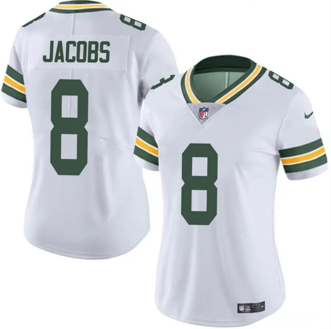 Women's Green Bay Packers #8 Josh Jacobs White Vapor Untouchable Limited Stitched Jersey(Run Small) Women's Green Bay Packers #8 Josh Jacobs White Vapor Untouchable Limited Stitched Jersey(Run Small)