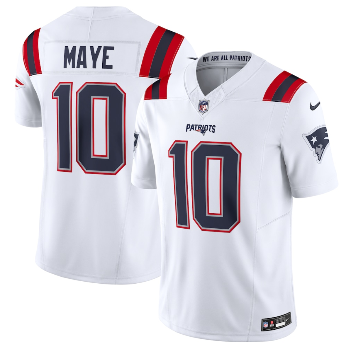 Women's New England Patriots #10 Drake Maye White 2024 F.U.S.E. Navy Vapor Untouchable Limited Stitched Jersey(Run Small)