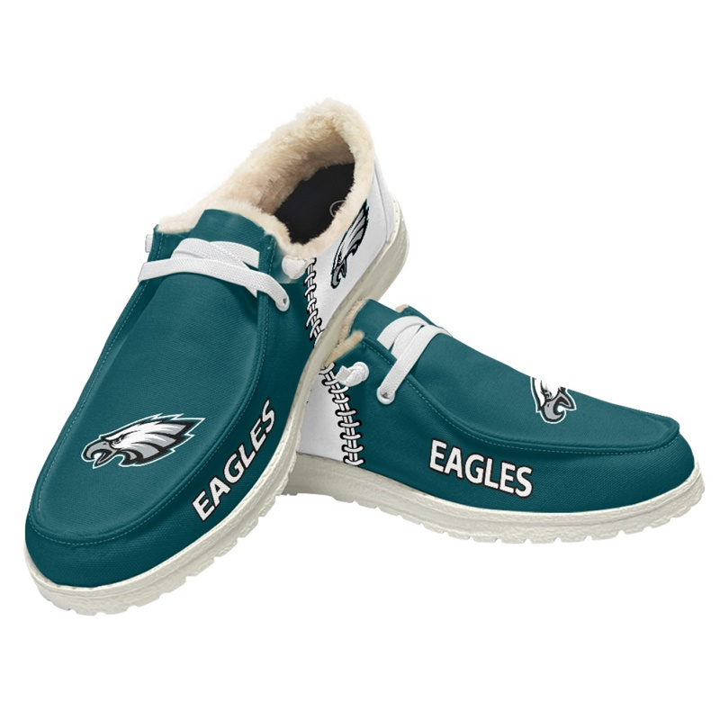 Men's Philadelphia Eagles Loafers Lace Up Fuzzy Lined Shoes 001 (Pls check description for details)