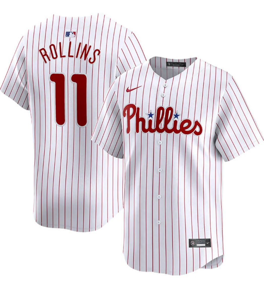 Men's Philadelphia Phillies #11 Jimmy Rollins White Home Limited Stitched Jersey Men's Philadelphia Phillies #11 Jimmy Rollins White Home Limited Stitched Jersey