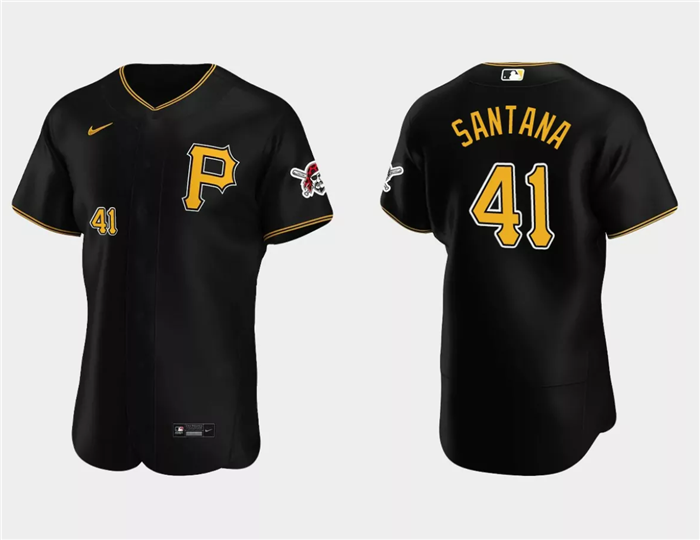 Men's Pittsburgh Pirates #41 Carlos Santana Black Flex Base Stitched Baseball Jersey Men's Pittsburgh Pirates #41 Carlos Santana Black Flex Base Stitched Baseball Jersey