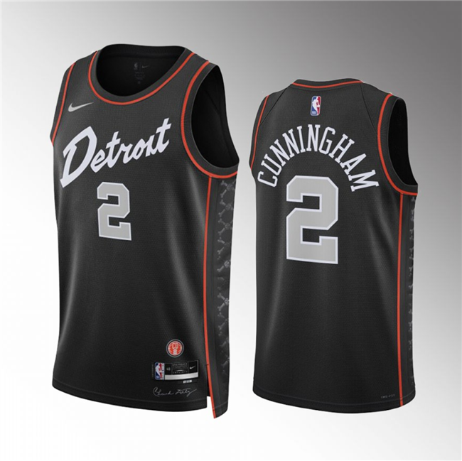 Men's Detroit Pistons #2 Cade Cunningham Black 2023-24 City Edition Stitched Basketball Jersey Men's Detroit Pistons #2 Cade Cunningham Black 2023-24 City Edition Stitched Basketball Jersey