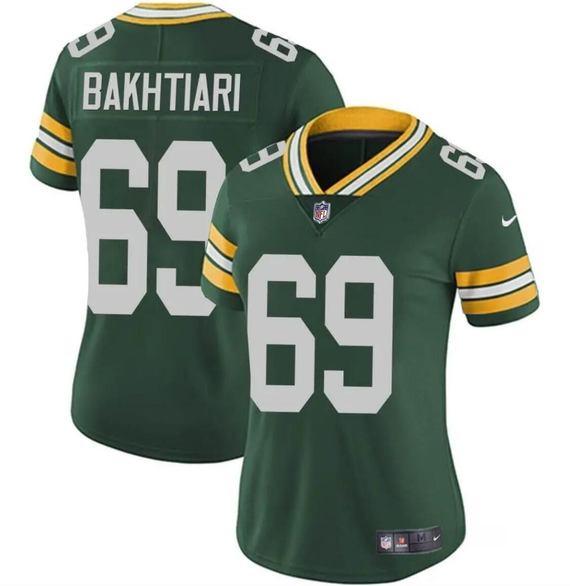 Women's Green Bay Packers #69 David Bakhtiari Green Vapor Untouchable Limited Stitched NFL Jersey(Run Small)