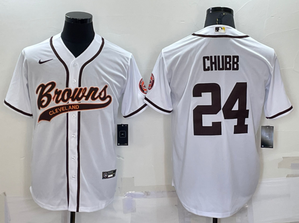 Toddlers Cleveland Browns #24 Nick Chubb White With Patch Cool Base Stitched Baseball Jersey Toddlers Cleveland Browns #24 Nick Chubb White With Patch Cool Base Stitched Baseball Jersey