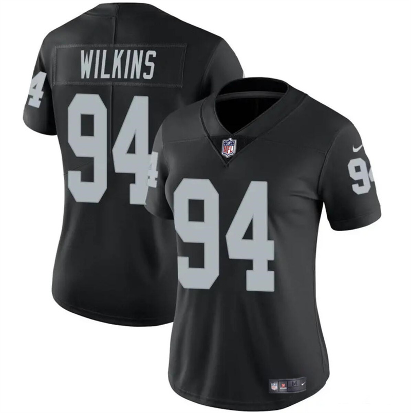 Women's Las Vegas Raiders #94 Christian Wilkins Black Vapor Stitched Jersey(Run Small) Women's Las Vegas Raiders #94 Christian Wilkins Black Vapor Stitched Jersey(Run Small)