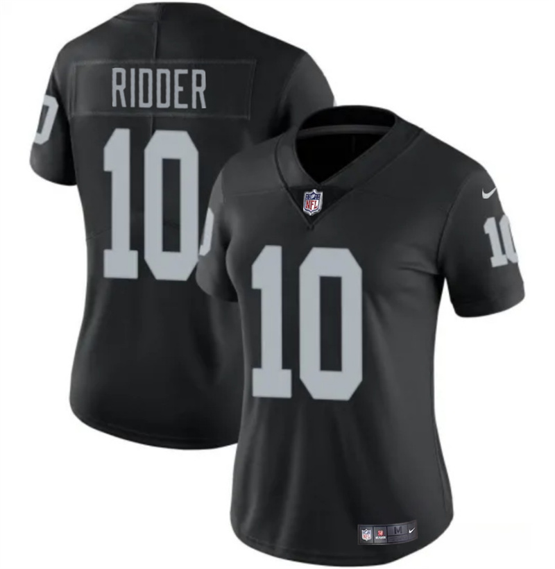 Women's Las Vegas Raiders #10 Desmond Ridder Black Vapor Stitched Jersey(Run Small) Women's Las Vegas Raiders #10 Desmond Ridder Black Vapor Stitched Jersey(Run Small)