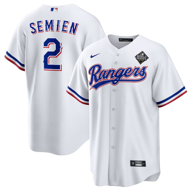 Youth Texas Rangers #2 Marcus Semien White 2023 World Series Stitched Baseball Jersey Youth Texas Rangers #2 Marcus Semien White 2023 World Series Stitched Baseball Jersey