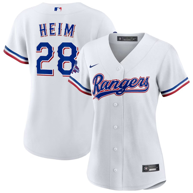 Women's Texas Rangers #28 Jonah Heim White 2023 World Series Champions Stitched Baseball Jersey(Run Small) Women's Texas Rangers #28 Jonah Heim White 2023 World Series Champions Stitched Baseball Jersey(Run Small)