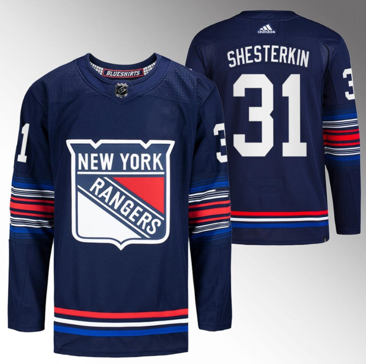 Men's New York Rangers #31 Igor Shesterkin Navy Stitched Jersey Men's New York Rangers #31 Igor Shesterkin Navy Stitched Jersey