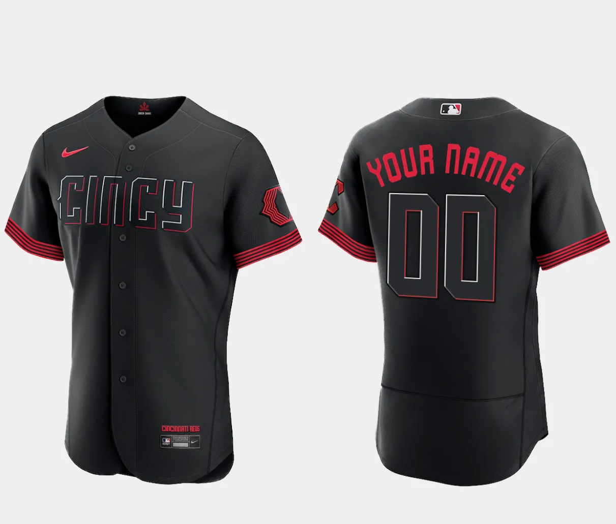 Men's Cincinnati Reds Active Player Custom Black 2023 City Connect Flex Base Stitched Jersey Men's Cincinnati Reds Active Player Custom Black 2023 City Connect Flex Base Stitched Jersey