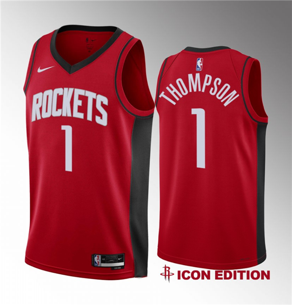 Men's Houston Rockets #1 Amen Thompson Red 2023 Draft Swingman Icon Edition Stitched Basketball Jersey Men's Houston Rockets #1 Amen Thompson Red 2023 Draft Swingman Icon Edition Stitched Basketball Jersey
