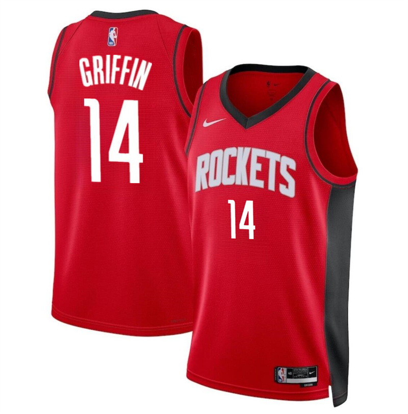 Men's Houston Rockets #14 AJ Griffin Red Icon Edition Stitched Jersey Men's Houston Rockets #14 AJ Griffin Red Icon Edition Stitched Jersey
